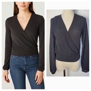 Dynamite Black Long Sleeve Wrap Top